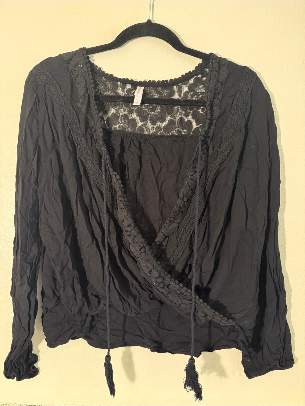Xhilaration Black Lace-Back Blouse